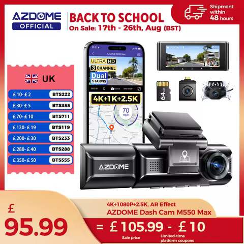 AZDOME 4K Dash Cam M550 Max Built-in GPS Wifi Camera Car DVR 3.18”Screen Night Vision 24H Parking Mo