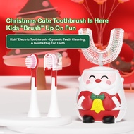 Christmas Santa Kids Electric Toothbrush with U-Shaped Head - IP64 Waterproof, 5 Modes, 45° Bass Bru