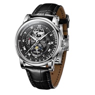 REEF TIGER Brand Moonphase Leather Automatic Watch Mens Complete Calendar Luminous Transparent Mecha
