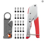 Coaxial Set Rotary F-connector with Press Pliers 20 pcs Coax Tool Crimping Wire Adjustable Network Crimper Stripper Cable Kit