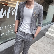 GUKENRO 2PCS Suit Set for Men Short Sleeve Korean Banquet Party Business Wedding Formal Evening Dinn