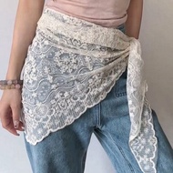 2025 New Style Double-Sided Shawl Headscarf French Lace Triangle Curtain Apron High Waist A-Line Sho