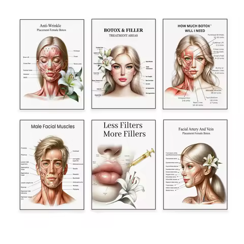 Female male face muscles, facial arteries and veins art, lip fillers, botox treatment, botox injecti