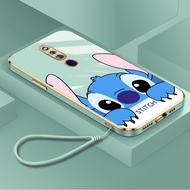 Case OPPO F11 Pro F5 F7 Cute Couple Stitch Square Edge Plating Phone Case Silicone Soft Cover Full L