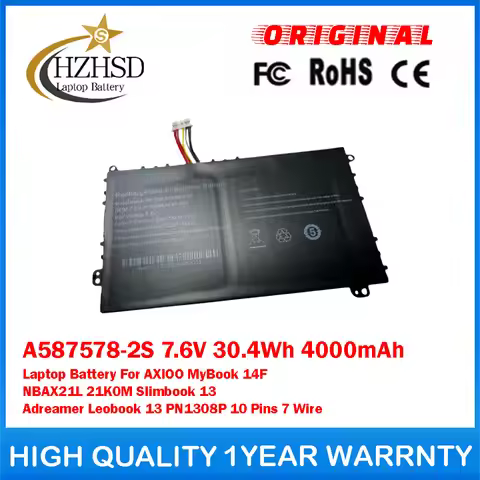 A587578-2S 7.6V 30.4Wh 4000mAh Laptop Battery For AXIOO MyBook 14F NBAX21L 21K0M Slimbook 13 Adreame