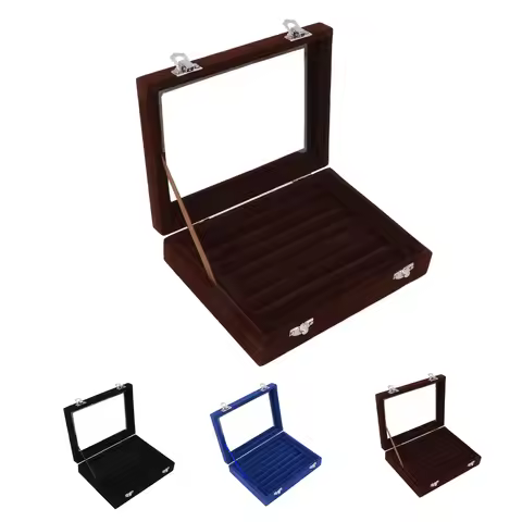 Jewelry Display Box 7 Slots Velvet Ring Storage Display Case with Clear Lid for Ring Jewelry Earring