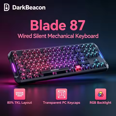 DarkBeacon Blade 87 Hot-Swappable Silent Keyboard RGB Backlit Mechanical Gaming Keyboards 8000Hz USB