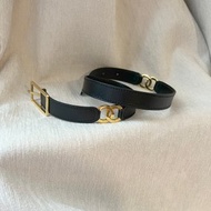 CHANEL極稀有黑色CC logo中古皮帶 極美品 日本Vintage