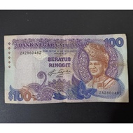 Malaysia Old Banknote RM 100 Aziz Taha Signed Prefix ZA - Stain at Back as Photos