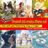 HCM-fast transfer1-3 days-Sawg-cat pond-coloring by number painting-digital coloring picture -number