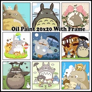 Ready Stock | Totoro Oil Paint 20x20cm Canvas Painting By Number With Frame Children's gifts 龙猫卡通儿童数字油画