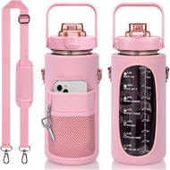 BaronHong Half gallon water bottle sleeve & straps- 64oz with strap,Leakproof Water Bottle With Cell