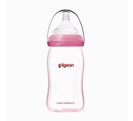 貝親 PIGEON 矽膠護層寬口母乳實感玻璃奶瓶(160ml)-粉