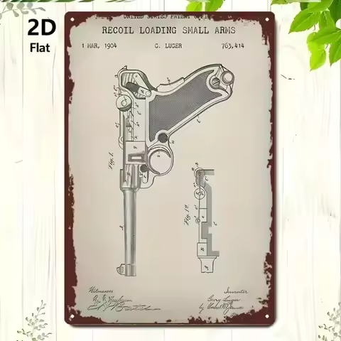 2D Flat 1904 Luger Pistol Metal Tin Sign 8x12 Inch Vintage Wall Art for Home Bar Garage Decor