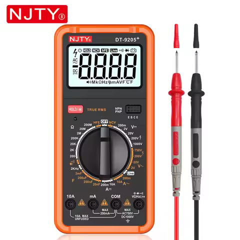 NJTY DT-9205+ Digital Multimeter Manual Range Electrical Tester Voltage Current Resistance Frequency
