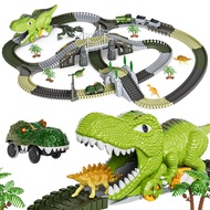 TUMAMA Dinosaur Toys Race Track, 281 Pcs Dinosaur Train Set for Kids 3-5 5-7, Flexible Train Tracks 