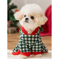 Dog Clothes Autumn and Winter Christmas Green Plaid Hooded Snowman Sweatshirt Teddy Bixie Small Dog 