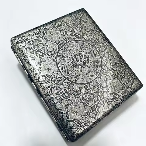 IMCO Metal Brass Cigarette Case for Thick Cigarette Boxes Carved Peony Solid Color 84mm Length