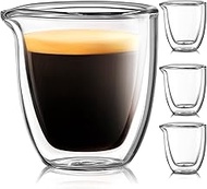Pouring Espresso Cups Set of 4 - Glass Shot With Spout 2.7 OZ - Double Walled Clear Cup for Coffee -