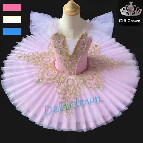 Kids Swan Lake Professional Ballet Tutu Girls Pink Blue Platter Pancake Tutu Tulle Princess Ballerin