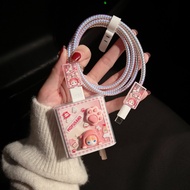 OPPO Charger Protector 9 Pink Cat Decorated With Old Lines To Look New. Data Cable Protective Cover 