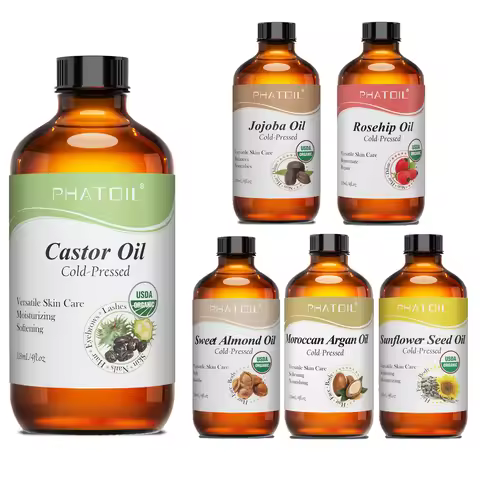 PHATOIL 118ml Cold-Pressed Castor Oil Moroccan Argan Oil Jojoba Oil Rosehip Sunflower Seed Oil USDA
