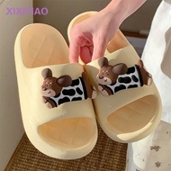 EVA Soft Slippers Women Men Cartoon Cow Puppy Korean Slipper Bathroom Selipar Saiz Besar Large Size 