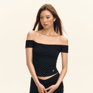 Glittery Short Off-Shoulder T-Shirt Tight Off-Shoulder Top