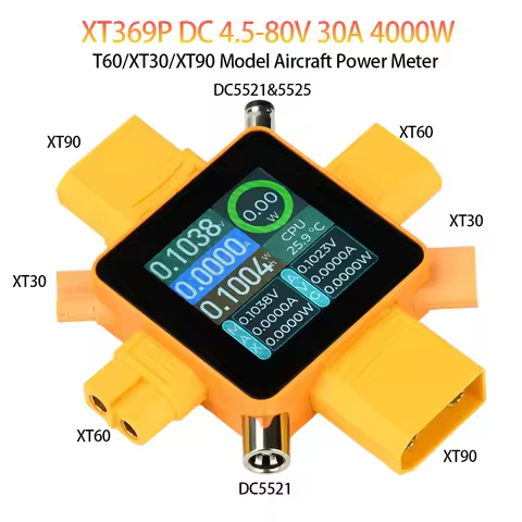 XT369P DC4.5-80V 50A Digital Voltmeter Ammeter XT60 XT30 XT90 Plug Wattmeter Current Capacity Tester