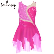 Kids Girls Figure Skating Dress Sleeveless Shiny Rhinestone Ice Skating Ballet Dance Dress Gymnastic