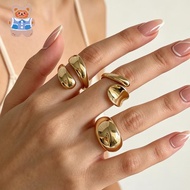Chunky Silver Rings for Women - Adjustable Statement Stackable Rings Set