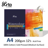 Campap Arto Watercolour Painting Pad A4 200GSM 12 Sheets (100% Cotton,Cold Press) - CR36253 | Color Painting Paper