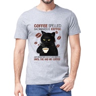 Premium Cotton Black Cat Coffee Spelled Backwards Is Eeffoc Funny Cat Coffee Lover Men'S T Shirt Vin