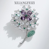 Light Luxury Style Zircon Dandelion Brooch Fashion Clothing Accessories Flower Corsage Pin Gift