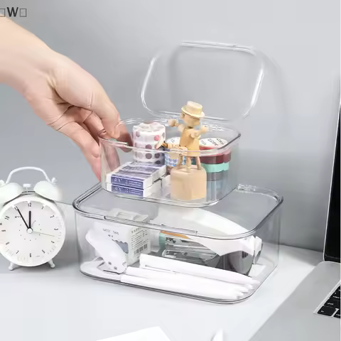 〔W〕Transparent Organizer Desktop Storage Box Cosmetics Organizer Document Organizer Snack Storage Of