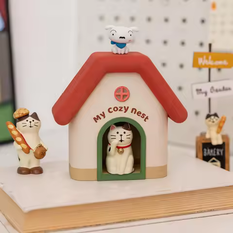 Cute Cat Dopamine Mini House Wall‑Mounted Decor My Cozy Nest Small House Ornament Mini Blind Box Fig