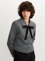 [Pomelo] เบลเซอร์ทรงครอปแต่งโบว์ / Cropped Bow Blazer
