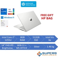 HP Laptop 12th Gen 14s-dq5048TU Silver (Intel Core i7 1255u, 8gb ram, 512gb ssd, Intel Iris Xe, 14 FHD IPS Brightview, Win11, OPI)