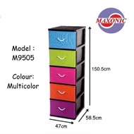 BIG DRAWER  M9505 5 Tier Plastic Big Drawer / Big Cabinet / Storange Cabinet Multi Colour Maxonic