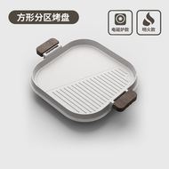 麥飯石不粘烤盤|戶外露營瓦斯爐家用烤肉鍋|電磁爐燒烤卡式爐【電磁爐通用款】方形烤肉盤（平行進口）