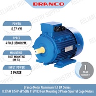 Branco Motor Aluminium IE1,  0.37kW - 1.5kW (0.5HP - 2HP) 4P 50Hz 415V 3 Phase // Industrial Motor /