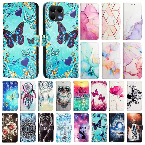 Cute Painted Leather Flip Phone Case on For TCL T-Mobile REVVL 8 7 6 6X Pro T Phone 3 2 Wallet Stand