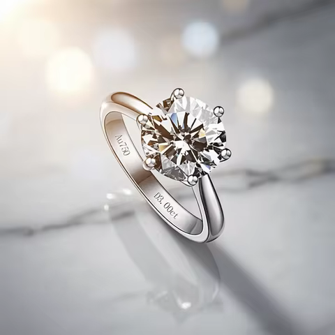JEWELLWANG 18K Pure Gold Lab Grown Diamond Ring for Women 0.5-3.0ct D VVS Engagement/Wedding/6 Claws