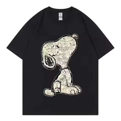 Snoopy Cartoon Anime Women T-shirt Summer Short Sleeve White 100% Cotton Men Tee Shirts Tops 2026 Ne