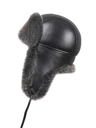 Unisex Shearling Sheepskin Leather Aviator Russian Ushanka Trapper Winter Fur Hat