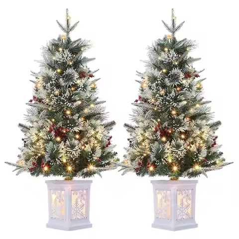 3 Ft Christmas Tree, Fiber Optic Light-Style Artificial XMAS Tree, Warm White Led, Red Berry Decorat