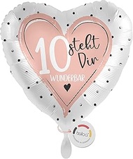 Foil Balloon XXL for 10th Birthday, Pink Heart Motif, Standing You Wonderful, Large Helium Balloon a