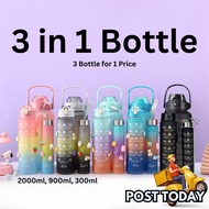 3in1 Set cerek 2L Colorful Water Bottle with Straw Cute Sticker Portable Scale Bottle for Water Outd