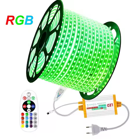 LED RGB Strip 220V Flexible RGB LED Strip 5050 SMD 60LEDs/m 1-30m Waterproof Tape with 1500W EU Adap