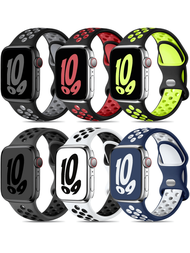 6種不同顏色的運動錶帶，適用於 Apple Watch 錶帶49mm 45mm 44mm 42mm 41mm 40mm 38mm，6包運動透氣柔軟矽膠帶，適用於Apple Watch Ultra SE Series9 8 7 6 5 4 3 2 1男女款